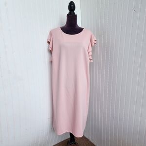 ILE New York Women's Light Pink Sheath Dress Midi Ruffle Sleeve Stretch Sz 20W